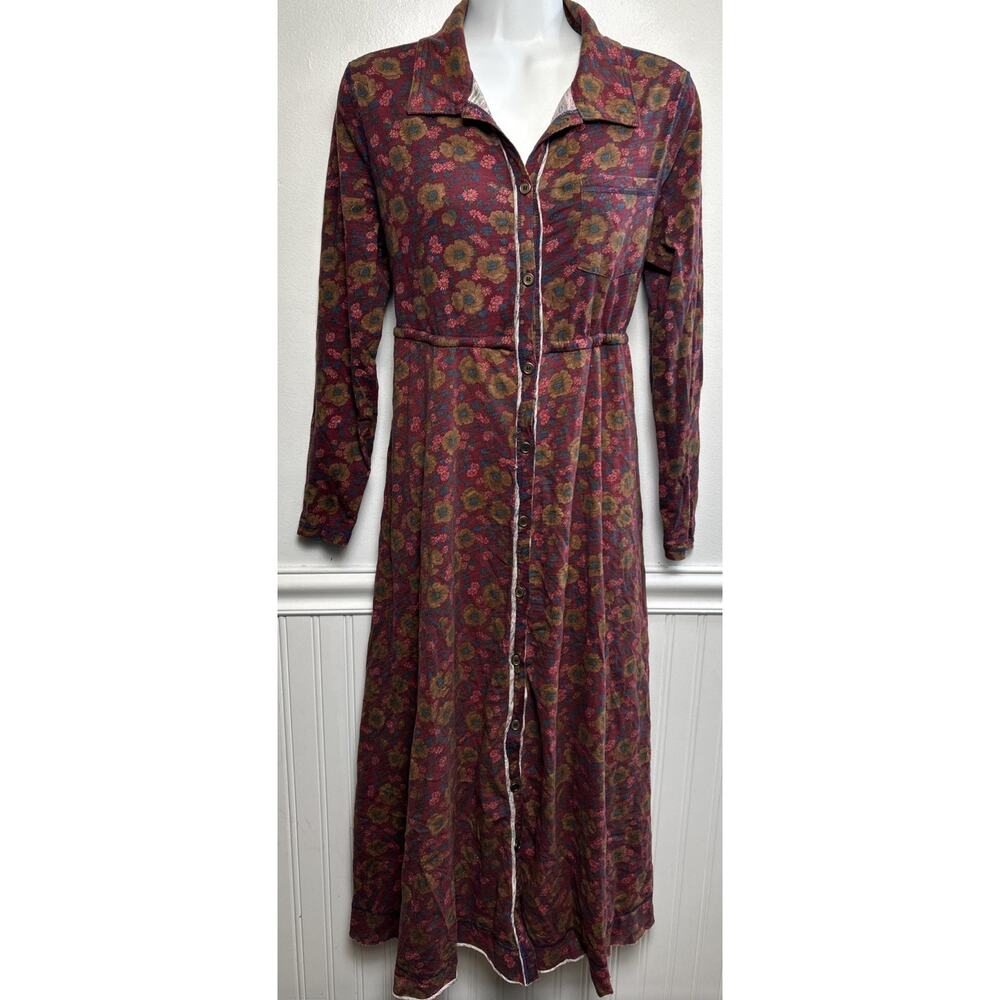 NATURAL LIFE Floral Long Sleeve Dress - Red and Green